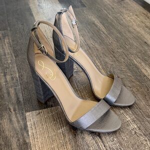 Sam Edelman Women’s US Size 10M YARO Open Toe Block Heel Pewter Metallic